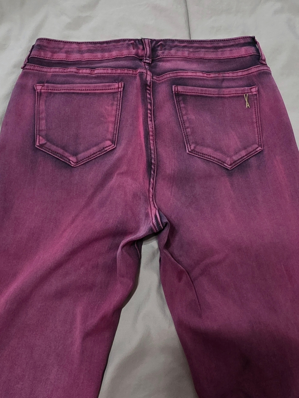 Vintage America Boho Skinny Jeans Wine Red Black Wash Tie-dye Finish Size 10R - Picture 4 of 12